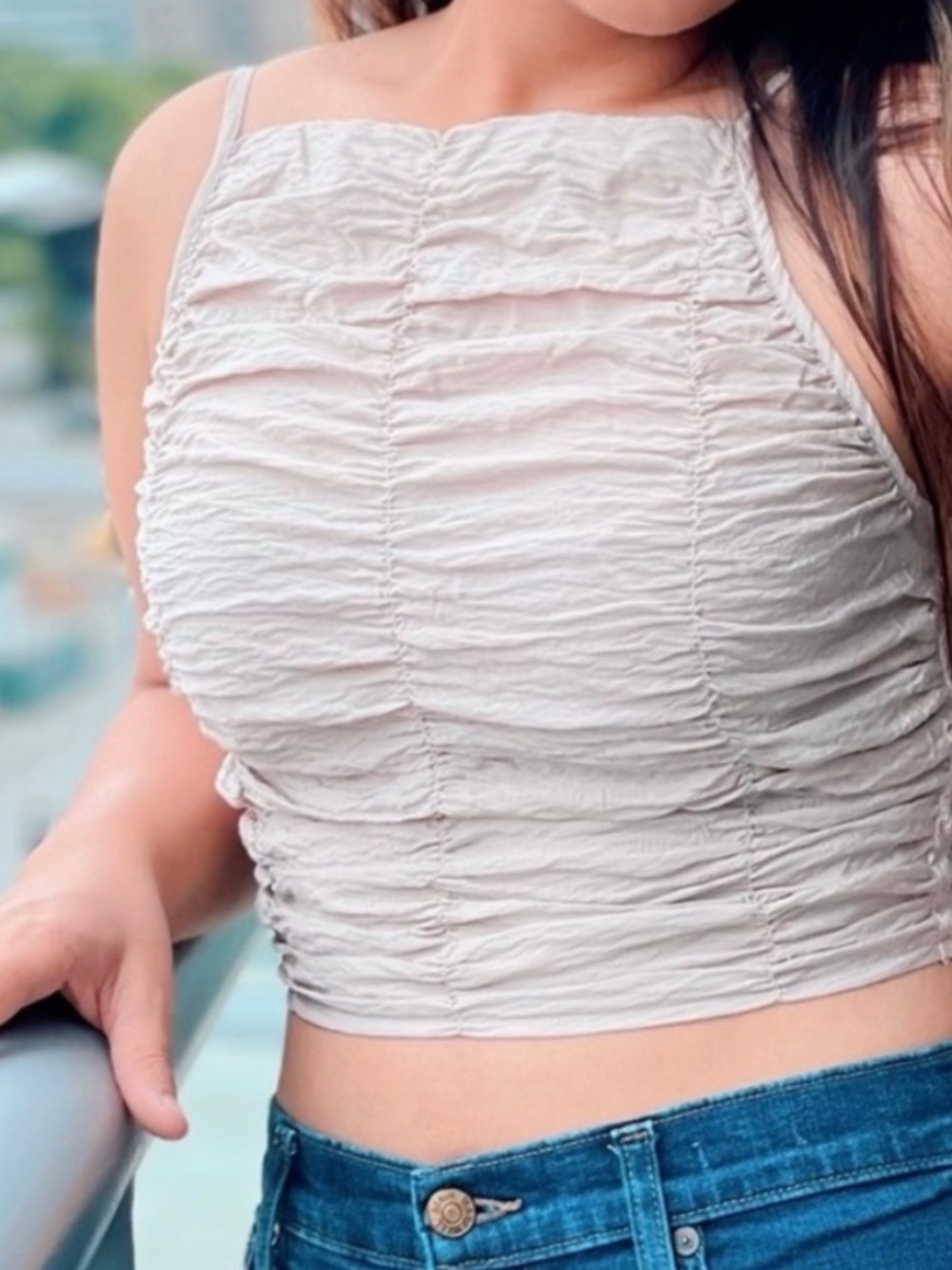 Zara Cream Ruched Crop Tank Top